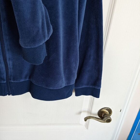 GALEREES LAFAYETTE Blue velour velvet zip up Y2K  shirt pull size L @P - Picture 9 of 11